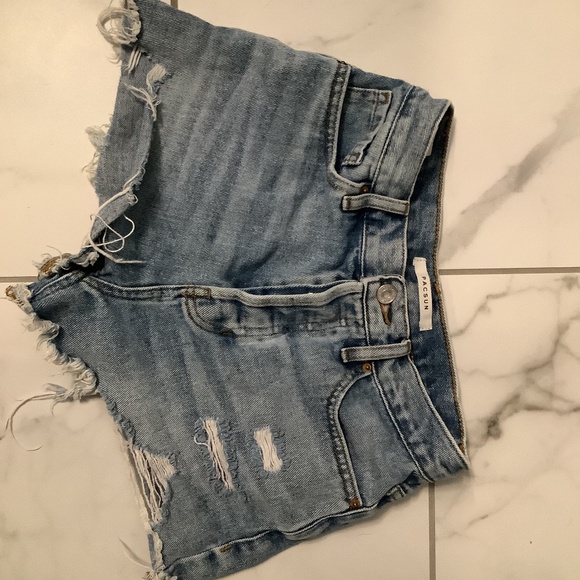 PacSun Light Blue Ripped Vintage High Waisted Denim Shorts - Picture 1 of 3